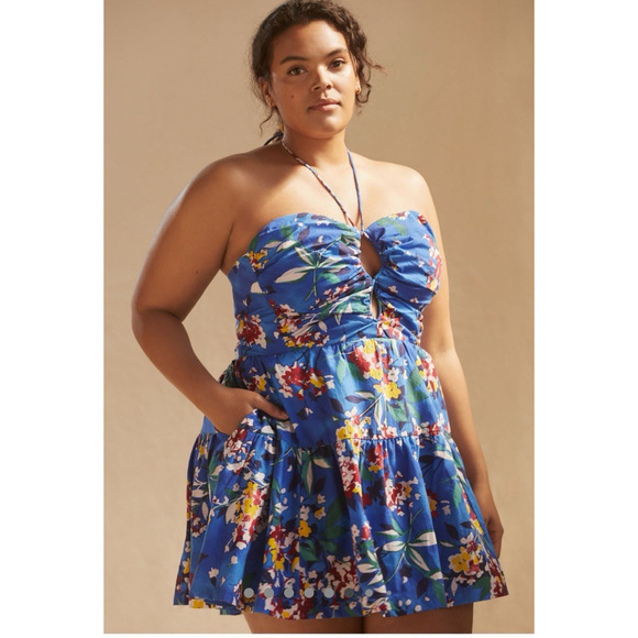 NEW Anthropologie Plus Size Emily Halter Mini Dress Blue Pockets Halter 3X $140 - Picture 5 of 16
